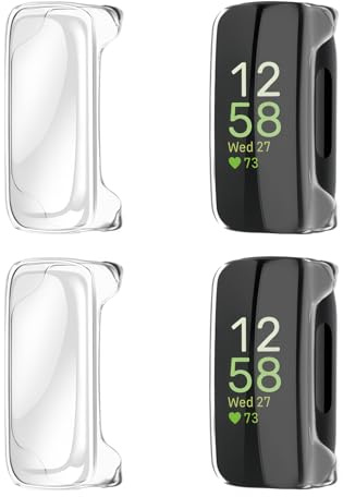 DiyGody 4 Pack Compatible with Fitbit Inspire 3 Protective Case, Soft TPU Clear Watch Screen Protector Full Coverage Protection, Anti-Scratch Shockproof Anti-Dust Cover for Fitbit Inspire 3