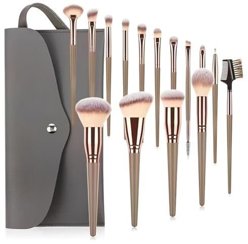 LuLiyLdJ Pennelli Make Up, 15 Pezzi Set Pennelli Trucco Professionale con Champagne Gold Kit Pennello Trucco Occhi Makeup Brushes Regalo per Ragazze Donne Compleanno San Valentino