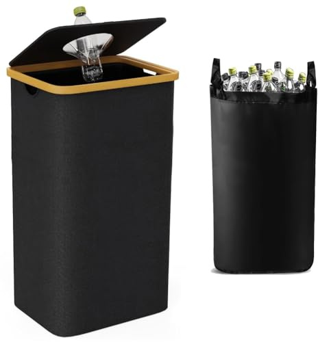 Teuypty Indoor Garbage Bin, Oxford Cloth, Bottle Storage Box, Deposit Bottle Collector, Recycling Box, Laundry Basket Black