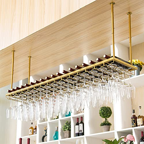LYGXWJFC Portabottiglie da Appendere, portabicchieri da soffitto e portabicchieri per Bar, caffetteria, Decorazioni per la Cucina, Finitura Dorata, Regolabile