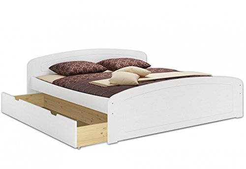 Erst-Holz®Doppelbett Ehebett 180x200 Bettkasten Rollrost Matratze Seniorenbett Massivholz Weiß 60.50-18 W M