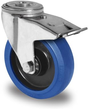 Lenkrolle mit Rückenloch und Feststeller 100 mm Elastik Blue Wheels