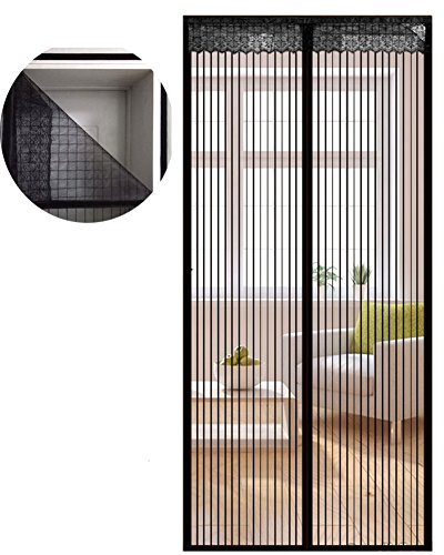 Icegrey Fliegengitter Tür Insektenschutz Magnet Fliegen Gitter Vorhang Fliegenvorhang für Balkontür Wohnzimmer Klettband Fassung Schwarz 140 x 220 CM