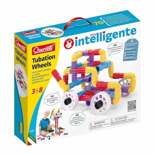 Quercetti - Tubation Wheels - Bauspiel, 68 Pezzi