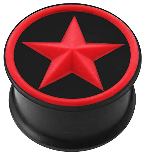Schwarzer Silikon Double Flared Tunnel Roter Stern Aufdruck Ohr Piercing Schwarz Verschiedene Größen Plug Tunnel Ohrring Männer Frauen