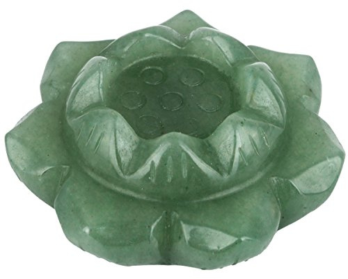 mookaitedecor Green Aventurine Carved Gemstone Lotus Flower Statue Crystal Ball Stand/Candle Holder Decorative