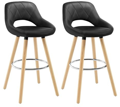 WOLTU Barhocker 2er Set, Barstuhl Küchenhocker Thekenhocker, Hocker mit Rückenlehne Fußstütze, aus Holz Kunstleder, für Bar Küche Theke Restaurant Café, Schwarz, BH111sz-2 | Fußstütze und Rückenlehne, für Küchentheke, Kneipe, Kunstledersitz