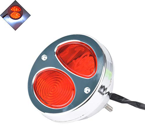 NATGIC Feu de Freinage de Moto, Rond 12V Feu Arrière de Moto Universel Vintage Look Rétro Style de Feu Stop Arrière Support de Licence Feu Arrière pour Motos et Vélo Modifiés - Argent