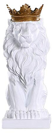 Harts abstrakt svart vit krona lejon skulptur staty hantverk hem skrivbord dekoration geometrisk harts vilda djur lejon staty hantverk (vit)