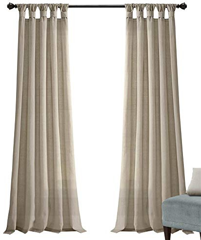 Lush Decor Burlap Knotted Tab-Top Window Curtain Panel Pair, 45W x 95L, Dark Linen