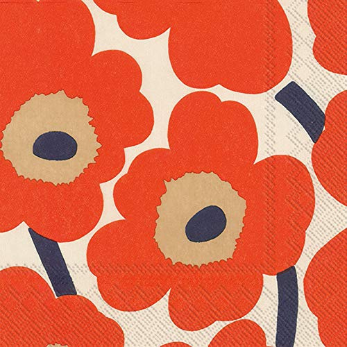 Boston International IHR Papierservietten, 3-lagig, 20 Stück, Unikko Creme Rot