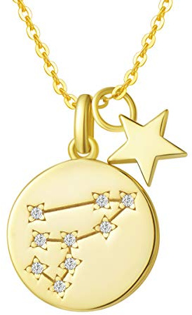 FANCIME Signe du Zodiaque Astrologique Lion Pendentif Collier Bijoux en Argent 925/1000 Plaqué Or Blanc avec Zircone Cubique Bijoux pour Femmes Filles - Chaîne Longueur: 40 + 5 cm