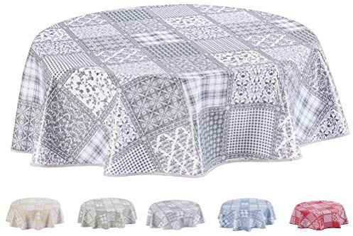 Home Direct Wachstuch Tischdecke Abwaschbar Rund 155cm Hellgrau