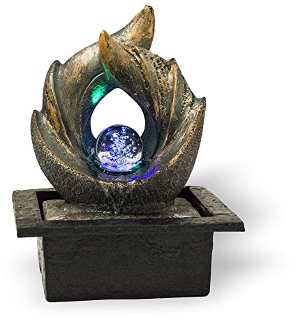 Zimmerbrunnen Elements mit LED-Beleuchtung | Tischbrunnen mit Wasserfall | dekorativer Zierbrunnen mit Feng Shui Elementen | Design Springbrunnen für Zuhause