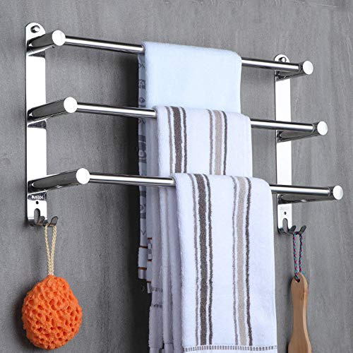 LANMOU 304 Edelstahl 3-Stangen Handtuchhaltern Teleskop Ohne Bohren, 43cm - 78cm Wandmontage Bad Handtuchablage mit Haken Einziehbar Selbstklebend Handtuchstangen für Badezimmer Küchen Toilette
