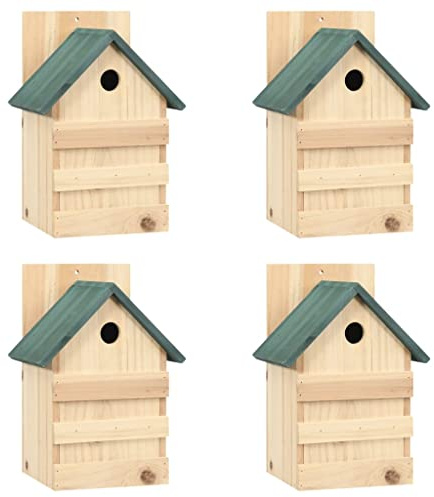 vidaXL 4X Madera de Abeto Casa para Pájaros Pajarera Caja de Anidación Jaula Aviario Pajarería Jardín Suministro Aves Balcón Patio Terraza 23x19x33 cm