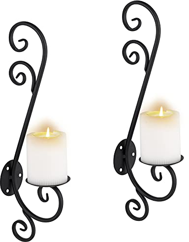 Sziqiqi 2 Stück Wand Kerzenhalterung Wandteelichthalter aus Metall Kerzenhalter Wand Kerzenständer Teelichthalter Schwarz Kerzenhalter Stumpenkerzen Dekor für Schlafzimmer Esszimmer Wohnzimmer
