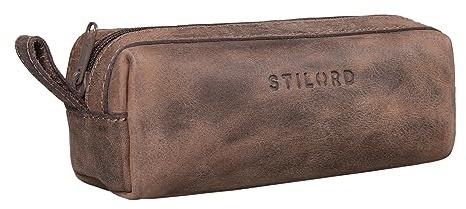STILORD Linus Etui Leder Vintage Herren Damen Stifteetui Lederetui Federmappe quadratisch Stiftetasche echtes Rindsleder Farbe:Sattel - braun