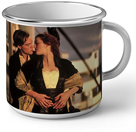 French Unicorn Tasse, emailliert, Metall, Filmposter Titanic Leonardo Di Caprio Kate Winslet Kiss Scene