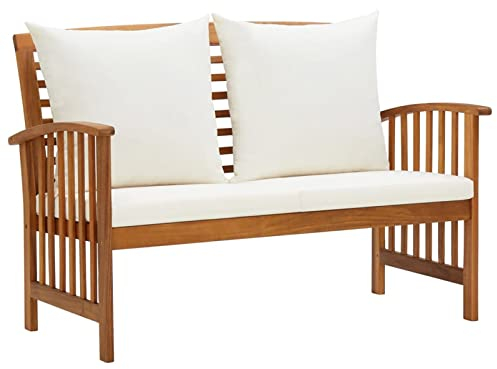Atlojoys Gartenbank mit Kissen, Eckbankgruppe, Philosophenbank, Bank Garten, Sitzbank Outdoor, Umkleidebank, Balkonbank, Essbank, Multifunktionsbank, Parkbank, 119 cm Massivholz Akazie