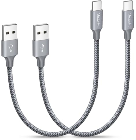 Short USB C Cable 0.3M 2Pack, USB to USB C Cable Short Nylon USBC Charger Lead 30CM Fast Charging for iPhone 15, for iPhone 16 Pro, Galaxy S25 S24 S23 A55 A15 A16 A13, Pixel, Car Charger, Android Auto