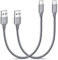 Huukein Short USB C Cable 0.3M 2Pack, USB to USB C Cable Short Nylon USBC Charger Lead 30CM Fast Charging for iPhone 15, for iPhone 16 Pro, Galaxy S25 S24 S23 A55 A15 A16 A13, Pixel - Grey