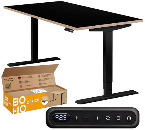 boho office® Homedesk Schreibitsch elektisch höhenverstellbar | Homedesk - Tischgestell Schwarz, Tischplatte 160x80 Schwarz - 2 Motoren, Memoryfunktion, Kollisionsschutz, Kindersicherung