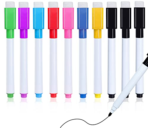 Autoau Whiteboard Marker 10 Stück, Folienstift Abwischbar mit Magnetisch Dry Erase Marker Stifte Schwarz für Whiteboards Memoboard Pinnwand Flipchart Marker(11.3 * 1cm)
