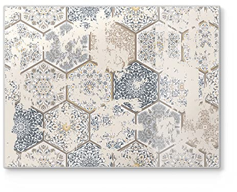 DEQORI Schneidebrett aus Glas | groß 40x30 cm | Motiv Abgenutztes Fliesenmuster | Design Schneideplatte für Küche | Frühstücksbrett antibakteriell & rutschfest | Glasplatte & Servierplatte