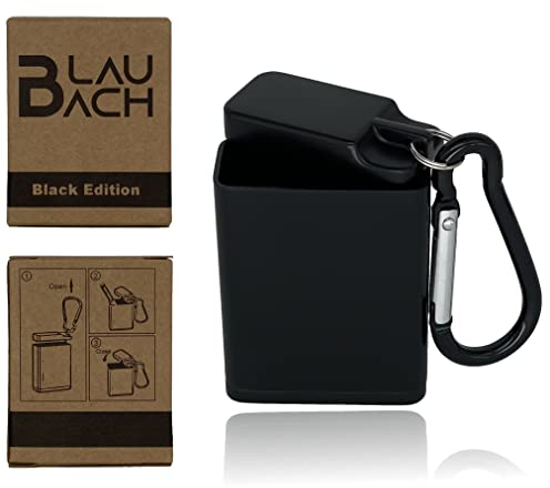 BLAUBACH® Taschenaschenbecher, Tragbarer Aschenbecher, geruchsdicht für unterwegs, To Go, Reisen, Auto, Camping & Festival – BLAUBACH Black Edition (schwarz)