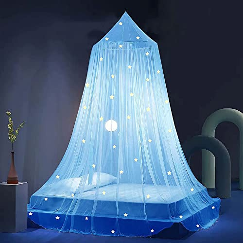 Eimilaly Ciel de lit étoilé Qui Brille dans Le Noir, paravent de lit pour Filles, Ciel de lit de Princesse pour Chambre de Fille, Blue