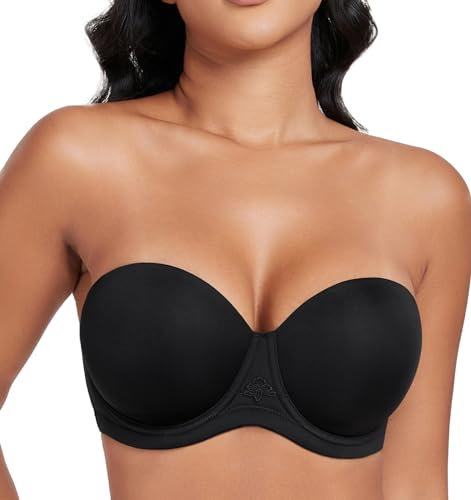 DotVol Contour Underwire Strapless Bra(Black,38E)