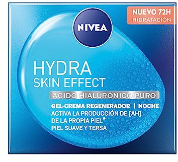 NIVEA Hydra Skin Effect Crema de noche regeneradora con ácido hialurónico puro (50 ml), gel crema para el cuidado de noche con 72h de hidratación, crema facial hidratante