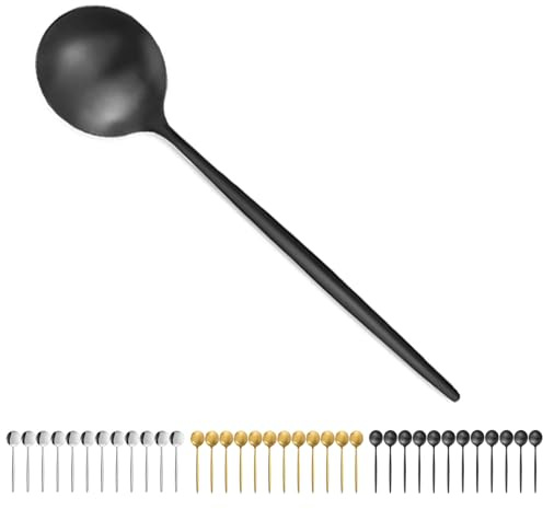 Bestdin Lot de 12 Cuillères Exquises 12 cm - Noir Mat - Café, Soupe, Expresso - Acier Inoxydable pour Maison, Restaurants, Fêtes - Passe au Lave-Vaisselle