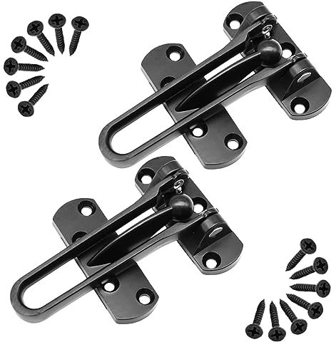 Yosawo 2 PCS Door Lock Latch,Home Security Door Lock, Swing Bar Door Lock,Safety Childproof Reinforcement Door Stopper,Hotel Door Latches with Screws（Black/SY）