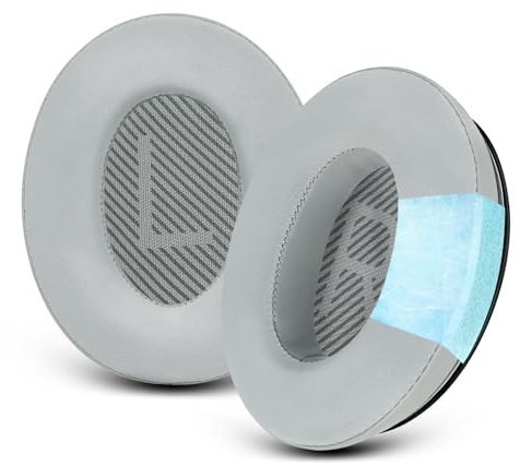 GEVO Cooling Gel Ear Pads Cushions Replacement, Ear Pads for Bose QuietComfort 35 (QC35) and Quiet Comfort 35 II (QC35 II) Over-Ear Headphones & More, Memory Foam & Cooler for Longer (Silver)