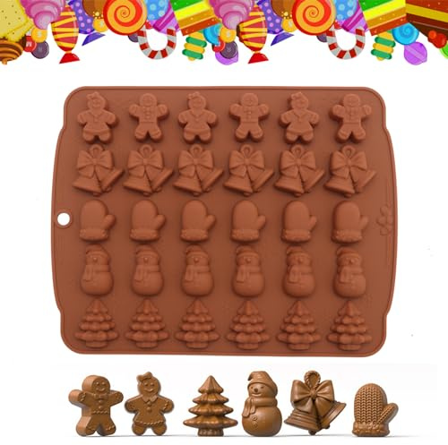 1 Pack Christmas Chocolate Moulds, Xmas Chocolate Santa Moulds, Silicone Cake Moulds Jelly Moulds for DIY Baking, Chocolate Decorations, Cake Christmas Decorations(30-Cavity)