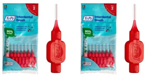 TePe Original Interdentalbürsten – Einfache Reinigung der Zahnzwischenräume – 1 x 8 Bürsten – Durchmesser 0,5 mm – Rot (Packung mit 2)