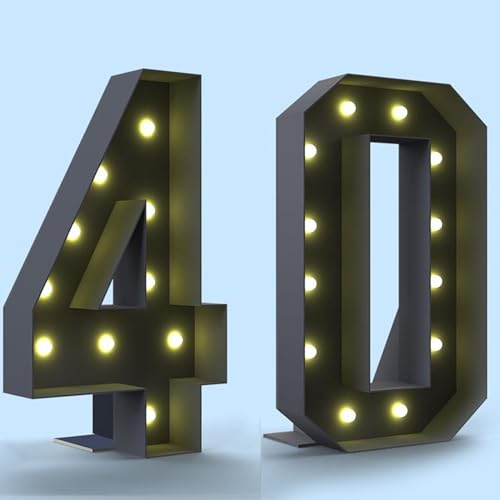 4FT Marquee Light Up Numbers for 30th 40th Birthday Party LED Large Lighted Marquee Numbers Pre-Cut Frame Mosaic Numbers DIY Decoration (Color : Black, Size : Number 40)