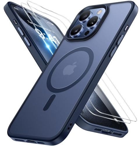 Miracase für iPhone 15 Pro Hülle mit Magsafe & 9H+ Panzerglas, Blau | [TOP Militärschutz & Magnetkraft] Stoßfest Kratzfest mit Samtiger Haptik Langlebig Handyhülle für iPhone 15 Pro 6,1