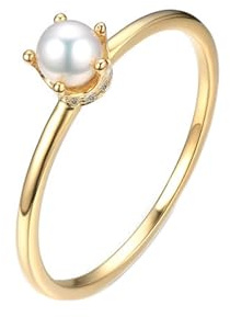 KnSam 9K/ 18K Gold Ring, Klassiker Freundschaftsringe mit Perle in Ovalschliff, 750/375 Gold Pärchen Ringe Verlobungsring Echt Goldschmuck