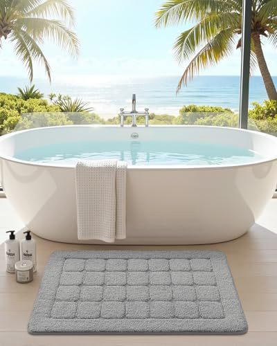 COLOR&GEOMETRY Badezimmerteppich Groß Badematte rutschfest 61 x 92 cm, Badteppich Waschbar Weiche Absorbierende Badvorleger Teppich Badezimmer für Badezimmerboden Dusche Badewanne, Grau