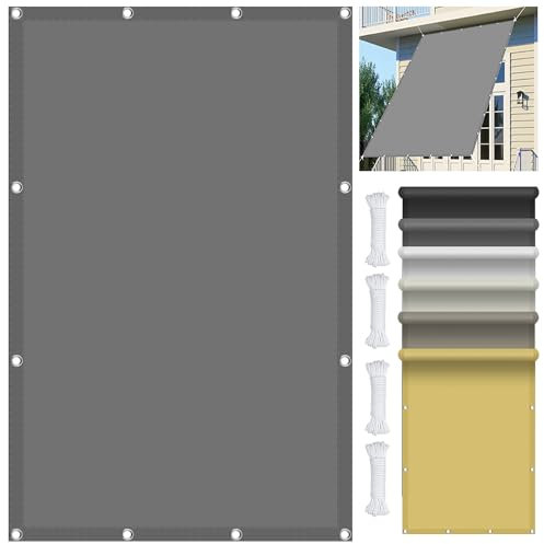 Sonnensegel Rechteckig 2 x 4.8 m, Wasserdicht 98% UV Schutz Outdoor Markise Baldachin inkl Befestigungsseile für Garten Terrasse, Hellgrau