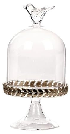 Goodwill Glasglocke mit Vogelglas Gold 22 cm