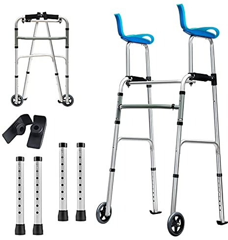 Rollator-Gehhilfen, Rollatoren für Senioren, zusammenklappbarer Rollator, kompakter aufrechter Gehwagen mit 2 Armlehnenpolstern, 2 Rädern, 4 Rohren, Mobilität, Tragkraft 150 kg (Gehhilfe mit Sitz