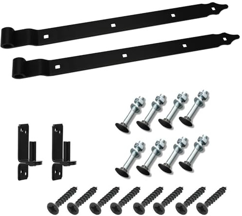 BRESKO Ladenband gekröpft mit Kloben und Schrauben Set 300-800 mm Torband Türband Scharnier Bandscharnier Tor Gartentor Beschlag (Schwarz, 600x35x4 mm)