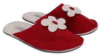 LEVITAS Point Fiore - Pantofole in Lana Agugliata | Suola in Lana Trattata, Antiscivolo, Senza Tacco | Lavabili in Lavatrice, Made in Italy, Colore Rosso, Numero 39-40
