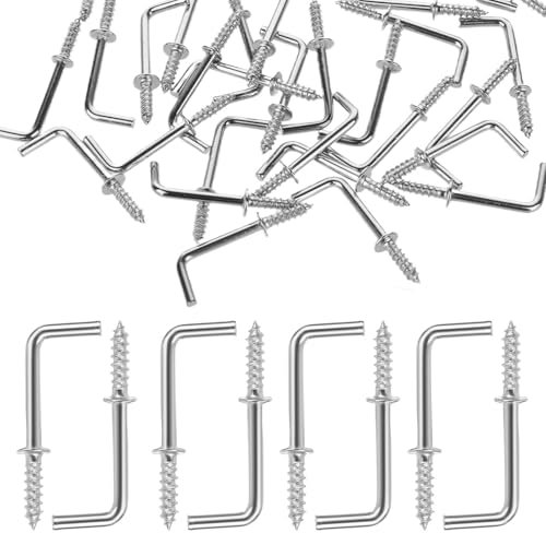 Giantree 100 Stück Schraubhaken, 30mm hakenschrauben haken zum schrauben L-Haken schraubhaken Einschraubhaken Aufhängen L Wandhaken kleine haken zum schrauben für Bilder & Möbel(Silber)