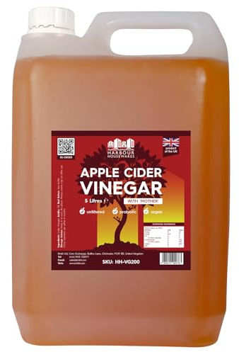Harbour Housewares Apple Cider Vinegar 5L - Raw Unfiltered ACV with the Mother - Natural Vegan Health Food for Digestion, Immunity and Weight Support Ideal for Cooking, Drinks, Marinades & Catering