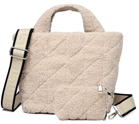 Myhozee Plüsch Umhängetasche Damen Klein Tote Bag - Teddy Fleece Tasche Kleiner Handtasche Leicht Furry Bag Schultertasche Kunstfell Flauschig Henkeltaschen Winter Crossbody Bag für Damen Mädchen